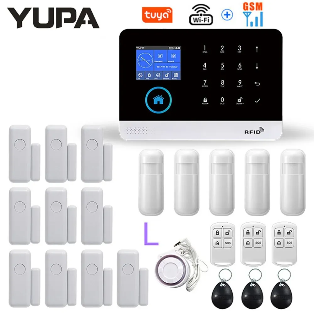 Kits WiFi GSM Home Security Alarm System met draadloze toetsenbord Motion Sensor Inbreuk Anti Diefstal Tuya -app Remote Remote Smart Kit