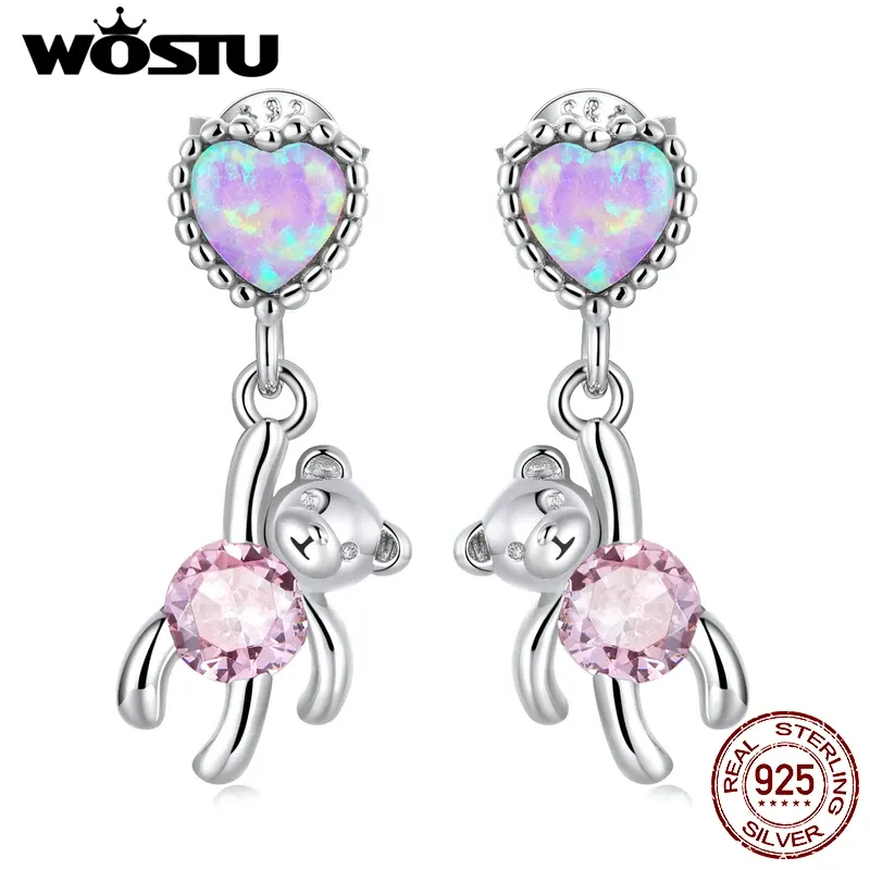 Boucles d'oreilles Wostu 925 STERLING Silver Delate Delate Opal Rose Bear Slebing Boucles d'oreilles pour femmes Gross d'oreille en gros S925 Bijoux Fine Nouveau