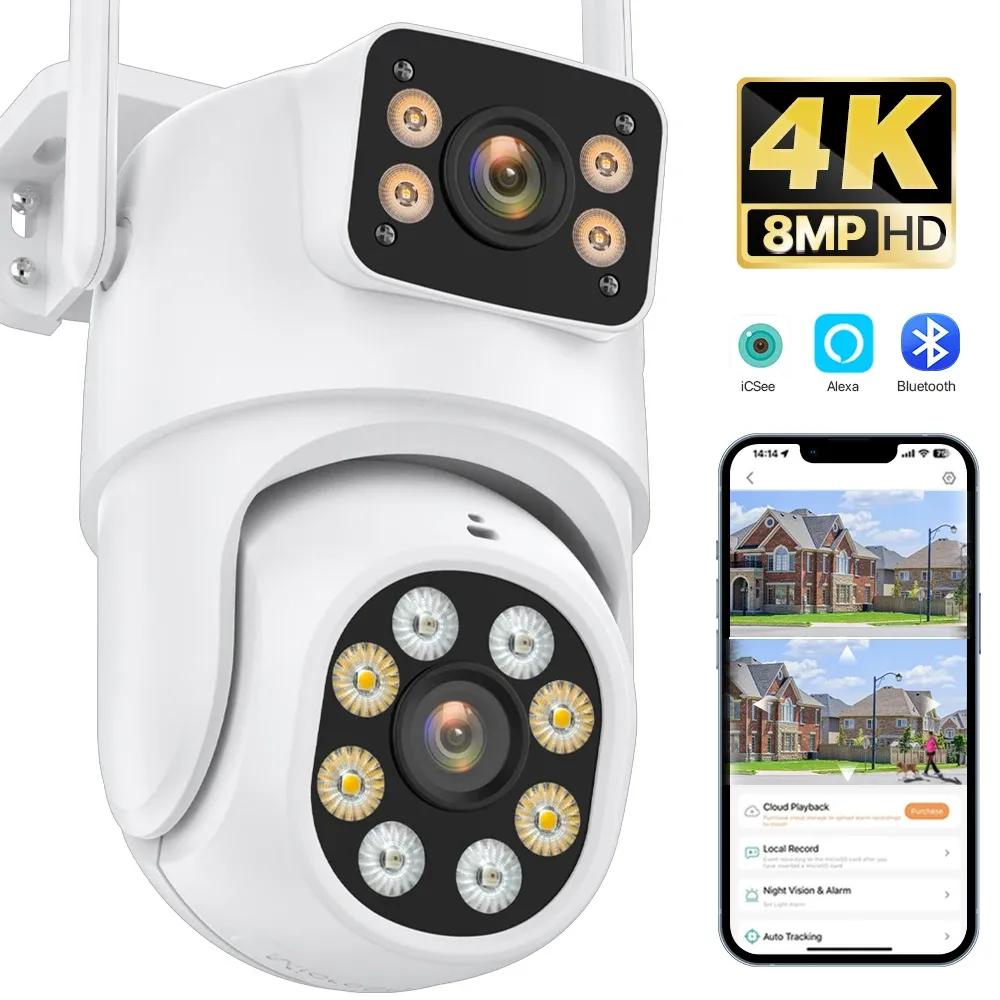 Камеры 8MP HD IP -камера Outdoor 4K H.265 Беспроводная Wi -Fi Ptz Camera Camera Tracking 4MP Security CCTV камера P2P Video Surveillance Icsee Приложение ICSEE