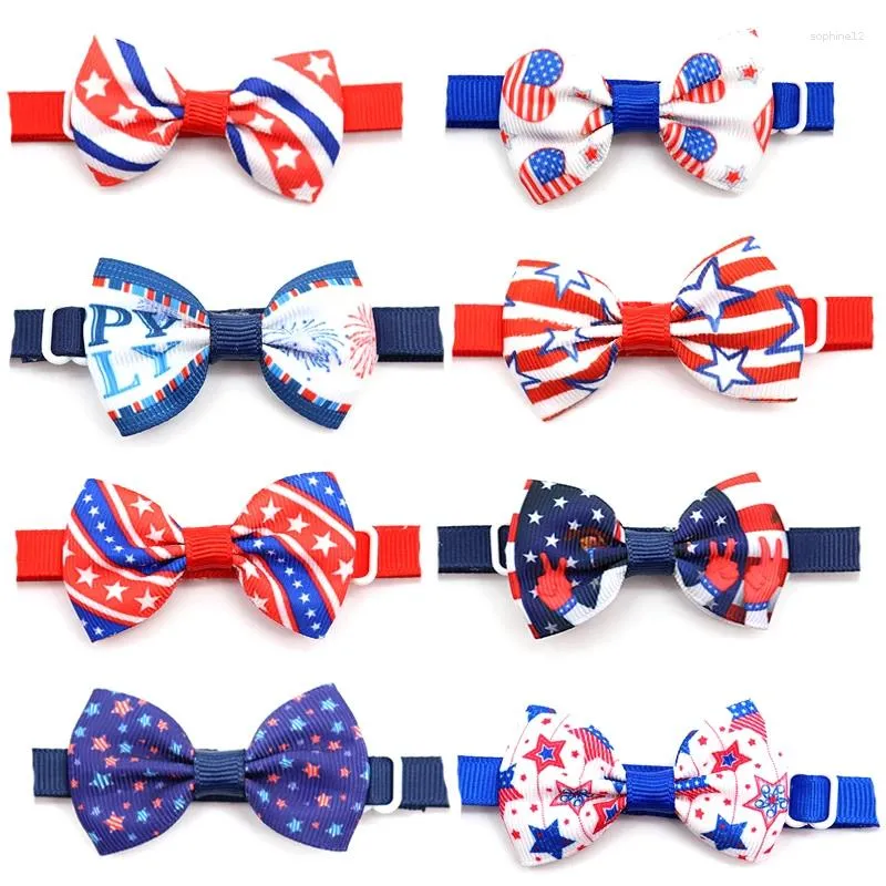 Hundkläder 30/50 PC Pet Bowtie Slitte 4 juli Tillbehör för små Bow Tie Supplies Independence Day