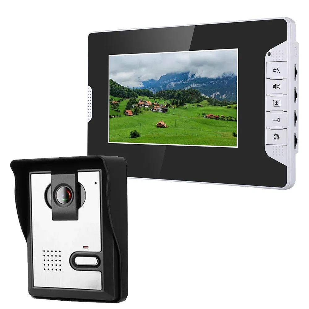 Sonnette de portes Mountainone 7 pouces de porte vidéo Téléphone Sonne de porte Interphone Kit 1Camera 1 Monitor Vision nocturne avec caméra 700TVL