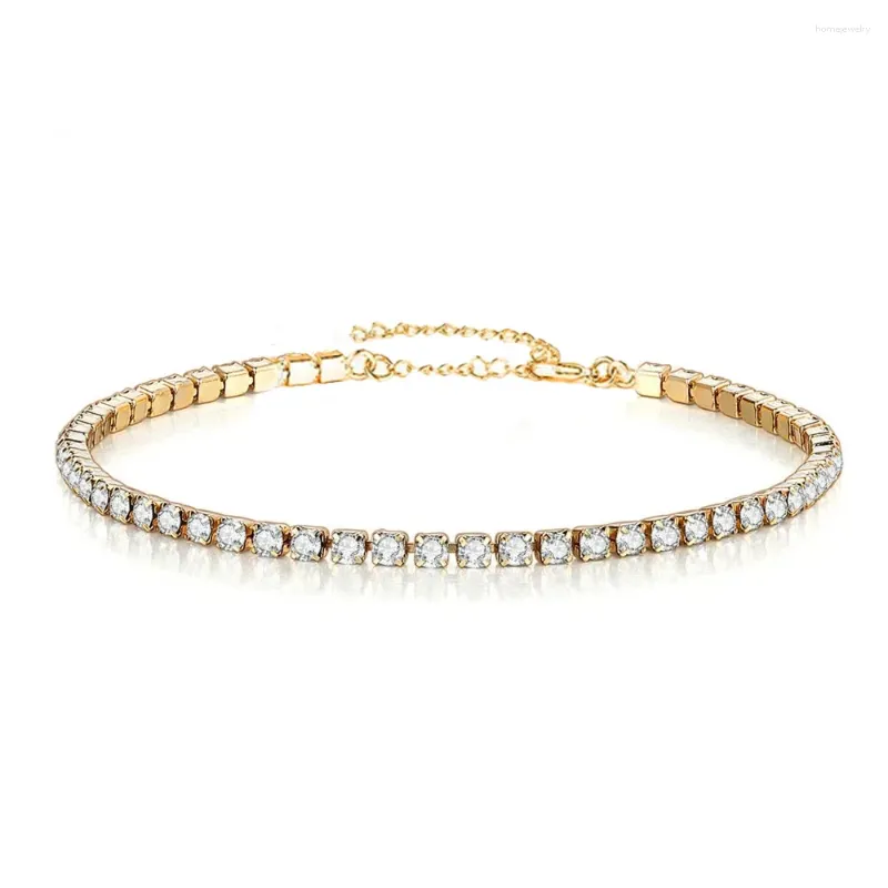 Bracelets de liaison 2 mm Iced Out Tennis Femelle Gold Silver Color en acier inoxydable Chaîne de zircone cubique pour femmes Bijoux de mariage Gift