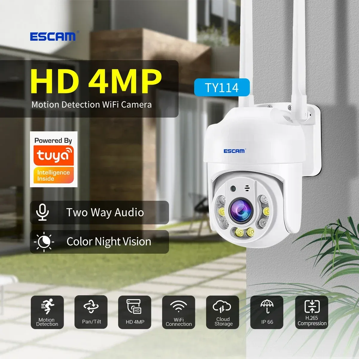 Kameralar PTZ 2.4G 4MP HD WiFi IP Kamera Ses CCTV Kamera Açık Renk Gece Görüşü IP66 Su Geçirmez Kablosuz Kamera Güvenliği