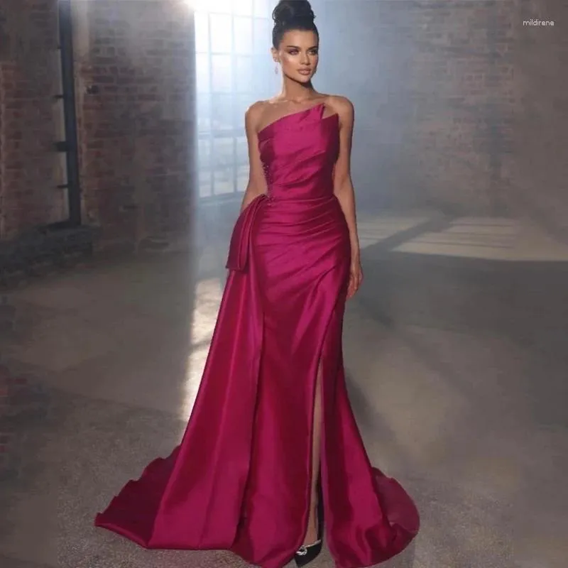 Party Dresses Fuchsia Formal Mermaid Prom Evening Beadings Dress Strapless Cocktail Gowns Vestido de Novia