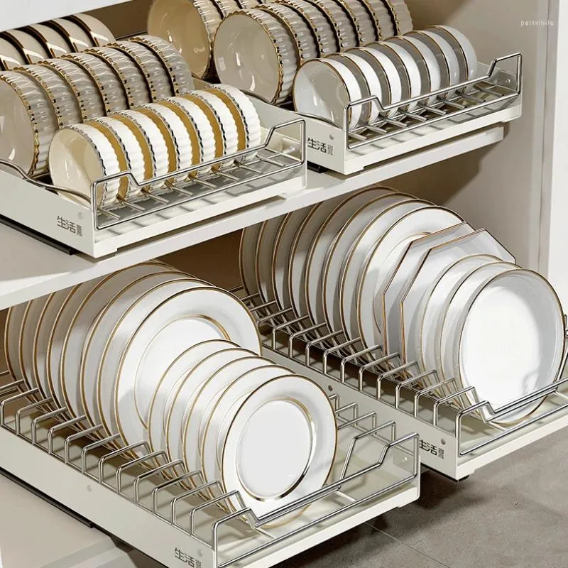 Kitchen Storage No Installation Of Cutlery Holder Cabinet Stainless Steel Pull Basket Split Dish Rack Smooth Guide Rail Shelves