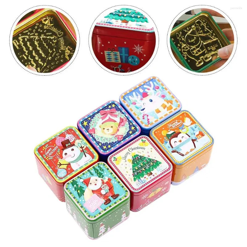 Opslagflessen 6 pc's container Candy Box Travel Cookie Containers Holiday Tin Iron Christmas Tinplate Jars