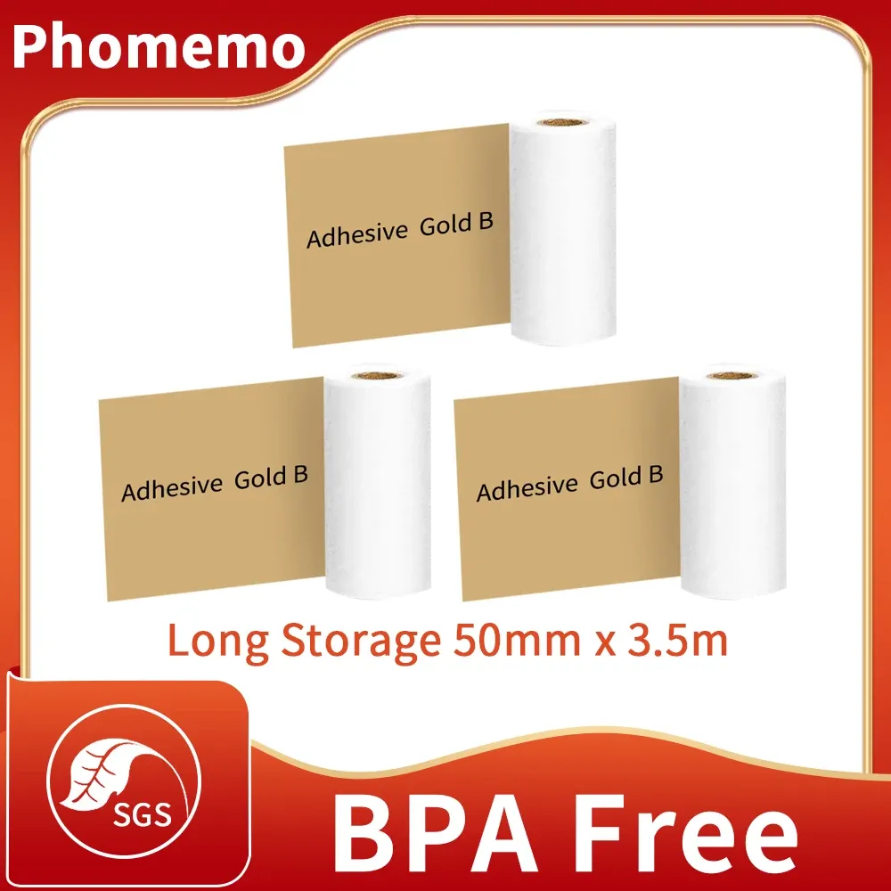 Бумага Phomemo Thermal Photo Precrter Paper Rolls Клейтные прозрачные золотые бумаги для M02 M02S M02PRO ПРИНТЕР