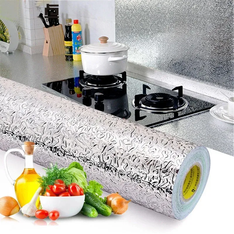 2024 Kitchen Wall Stove Aluminum Foil Oil-proof Stickers Anti-fouling High-temperature Self-adhesive Croppable Wallpaper Wall Sticker