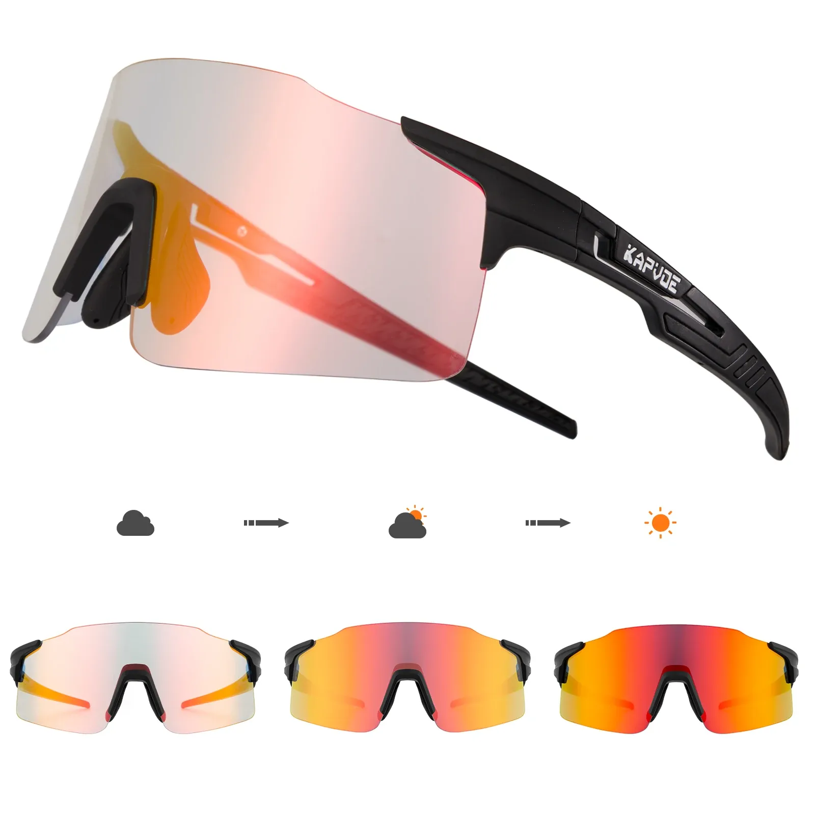 Lunettes de soleil Kapvooe Cycling Sungass Sunshes Photochromic Red Or Blue Bike Man Sports Sports Lunes cyclistes Lunets Mtb Eyewear Bicycle Goggles