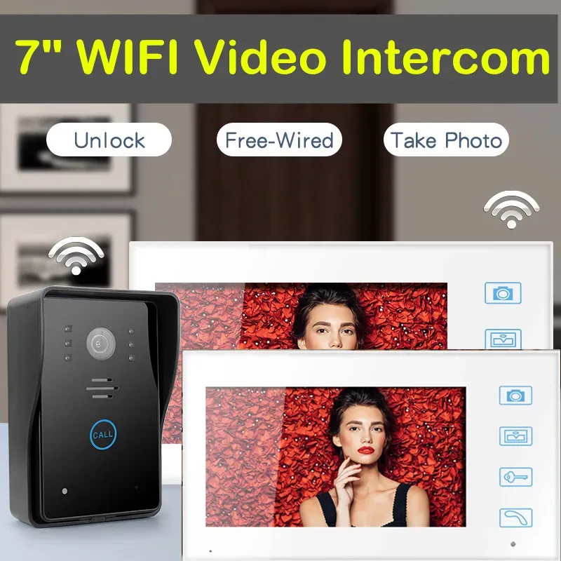 Intercom 7 "Wi -Fi Wireless Smart Video Intercom 1200TVL wideo Kamera wejściowa Wodoodporna domowa domowa telefony zabezpieczające telefon