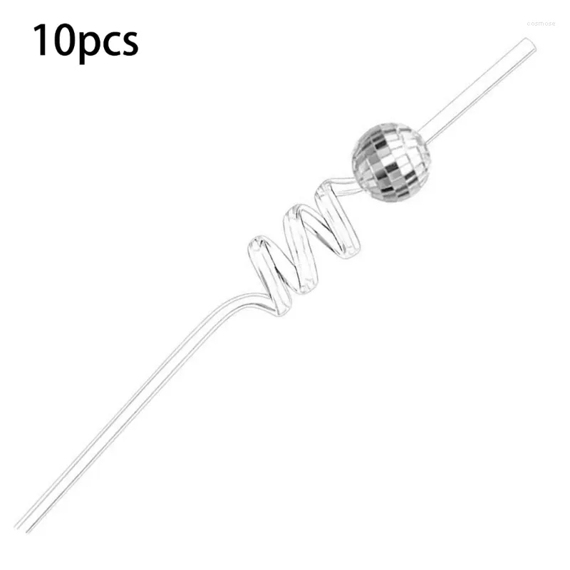 Copas descartáveis palhas 10 PCs Mini Silver Discos Ball Straw Party Decorações