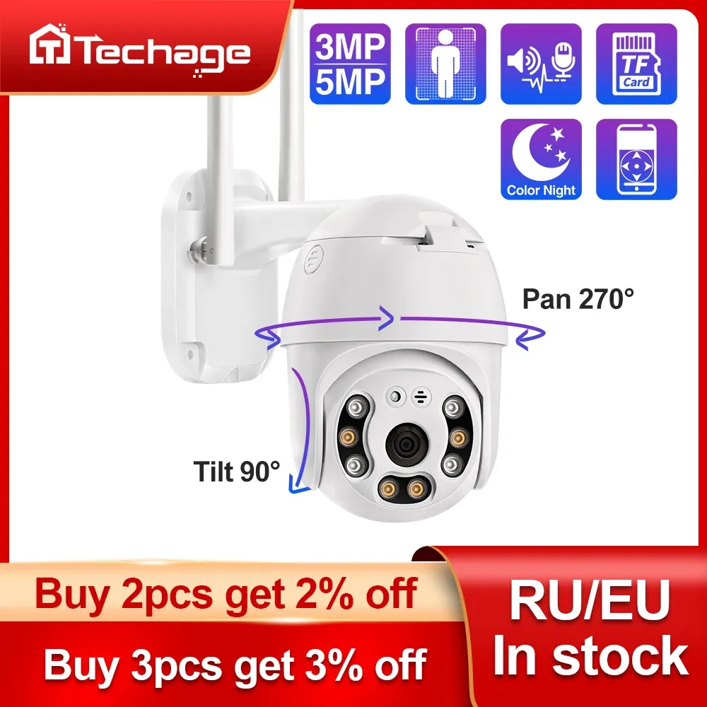 Telecamere Techage Wifi IP Camera 5MP PTZ Speed Dome 1080p 3MP Outdoor Wireless AI Security Camera IP Full Color Night Audio P2P Audio P2P