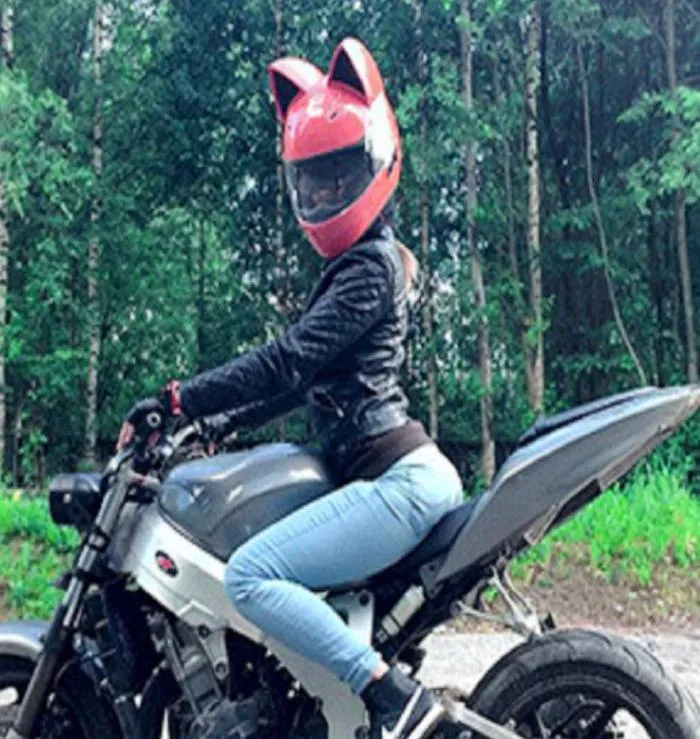 Nitrinos Marke Motorradhelm Vollge Gesicht mit Katzenohren vier Staffel Pink Color4631730