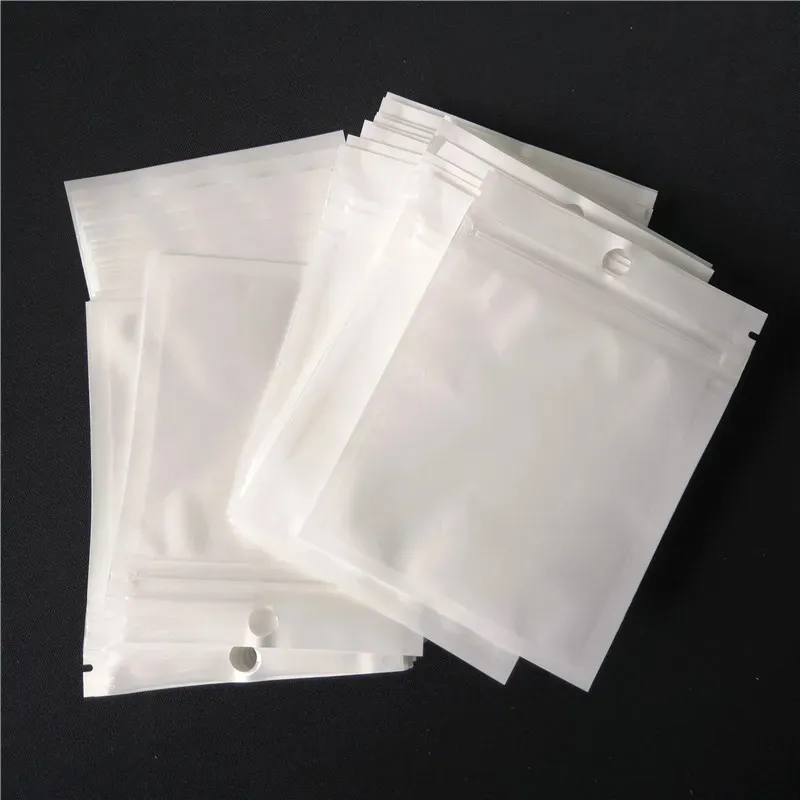 Clear + White Pearl Plastic Påse PVC Plastic Pål Poly Opp Packing Packing Zip Lock Retail Packages smycken Mat stor storlek