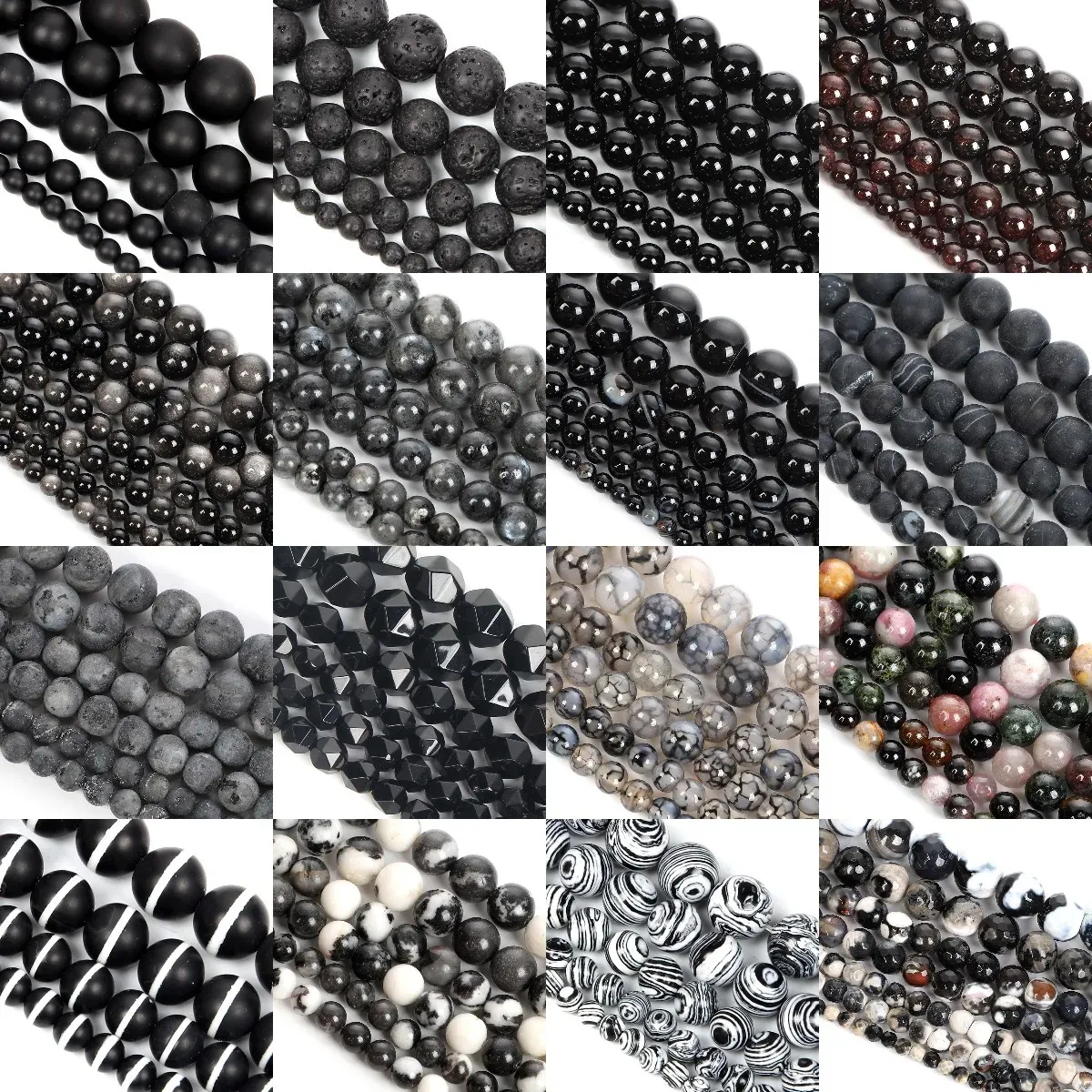 Perles Perles en pierre noire naturelle Obsidienne Lava Labradorite Agates Hématite Loose Perles d'espaceur pour les bijoux Making DIY Bracelets Collier