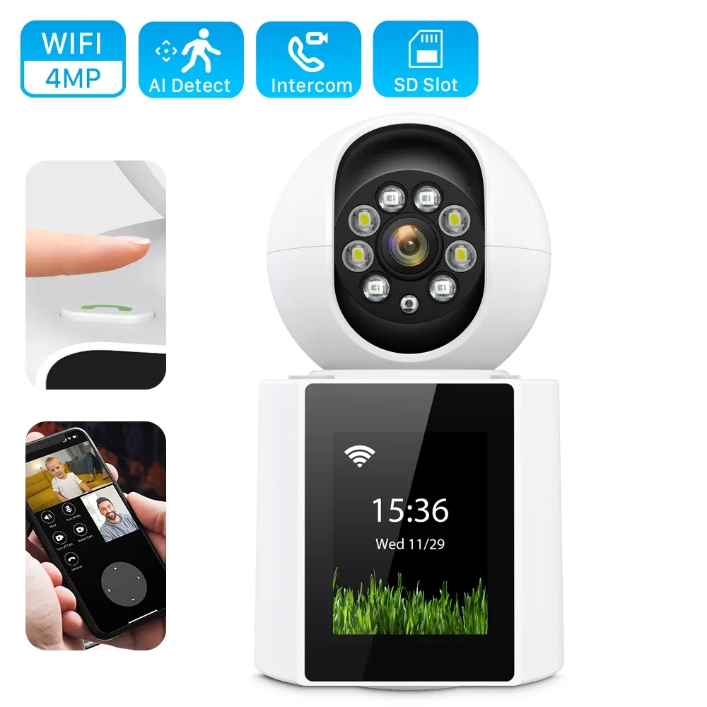 Camere fotocamera IP WiFi da 4MP con schermata IPS da 2,4 pollici Video Call Audio PTZ Camera IP 1080P CAMERA CCTV Home CCTV Monitor per bambini interno