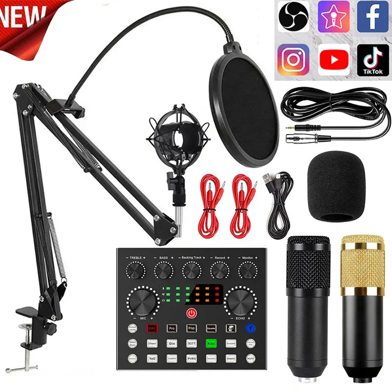 Microphones Condenser Microphone Kit BM800 Microphone Kit with Live Sound Card Adjustable Mic Suspension Scissor Arm Metal Shock Mount