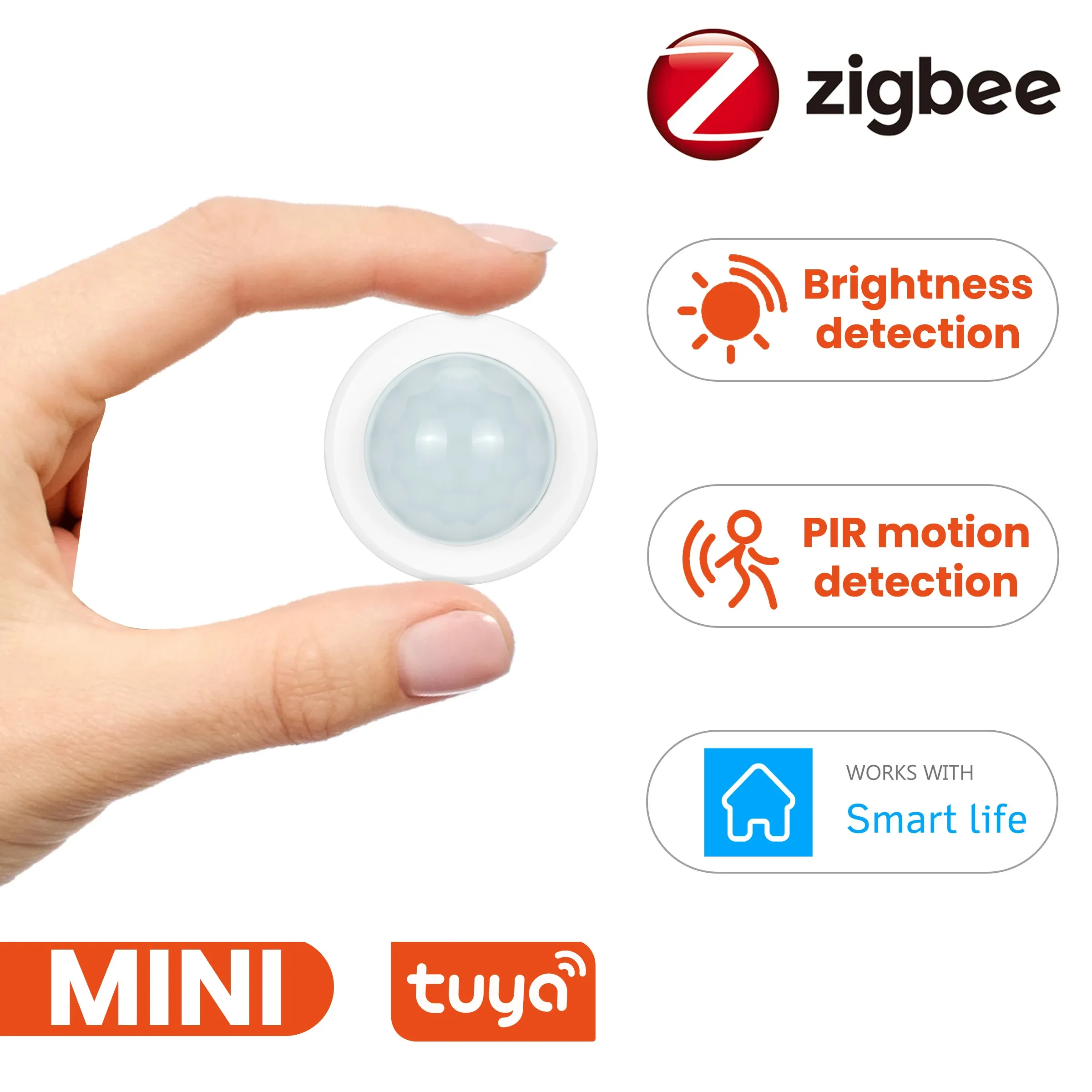 検出器Tuya Zigbee Mini PIR Motion Moption Humby Brightness Sensor Smart Home Securityを備えた人体赤外線アラーム検出器