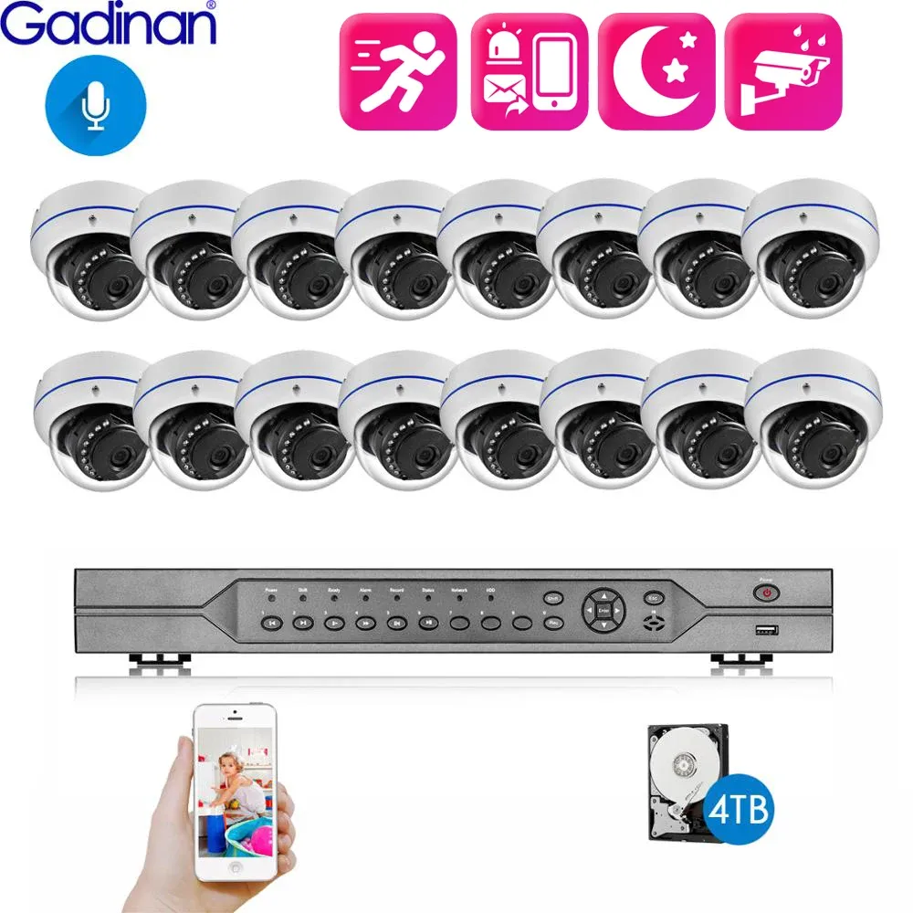 System Gadinan H.265 16CH 8MP 4K POE NVR Face Detection CCTV System 5MP 4MP Audio Microphone POE IP Camera Video CCTV Surveillance Kit