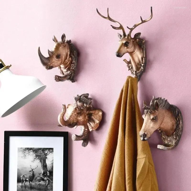 Decorative Figurines Wall Decor Creative Animal Head Decoration Hook Free Punch Hole Door Without Trace Bathroom Coat Mural