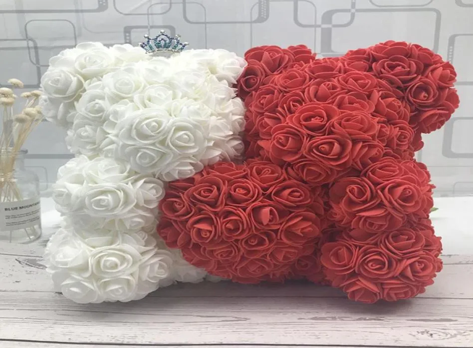 25CM Love Heart Rose couple Bear Artificial Flowers Soap Foam Rose Flower Panda Christmas Gifts for Women Valentine039s Day Gif9850005