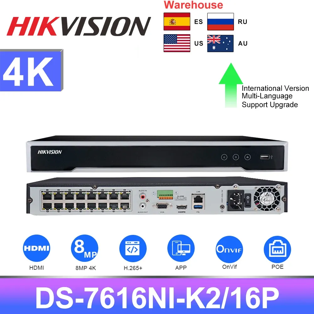 Registratore Hikvision NVR 4K 8CH DS7608NIK2/8P 16CH DS7616NIK2/16P POE SIECIOWY RIGIAMATORE SISTEMA WITEDO Monitoring I OCHRONY CCTV P2P AP
