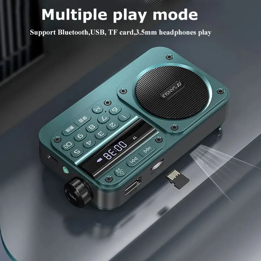 Radio Mini portatile FM Radio HD Display Display Registratore Wireless Bluetooth Speaker Hifi Lossless Music Player Support TF U Disk