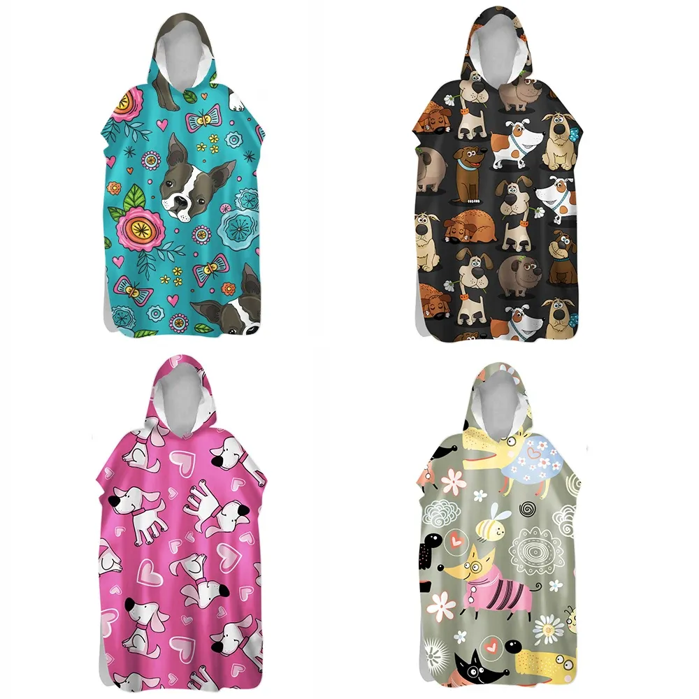 Tillbehör Pet Cartoon Dog Pattern Double -Faced Fleece Lätt snabb torr strandhandduk varm förändring badrock huva surfmantel 2021New