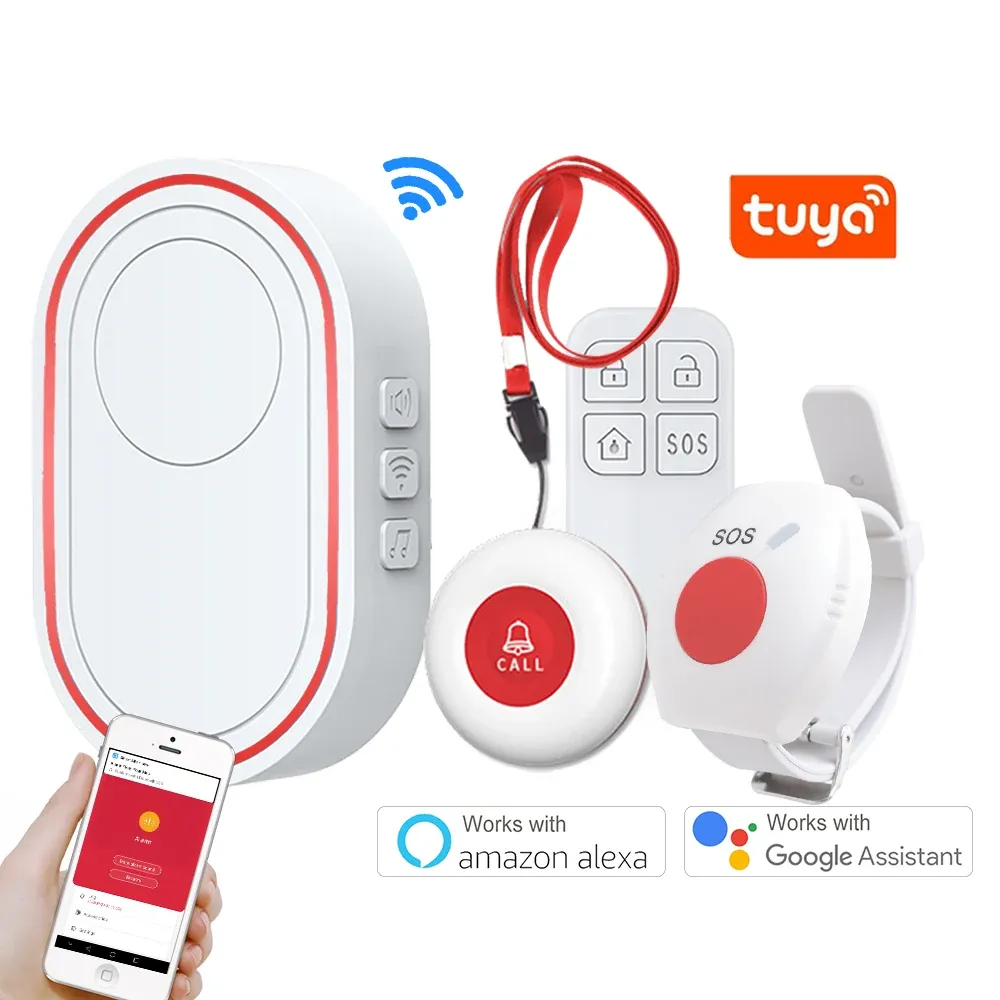 Button Wifi Panic Button for Elderly Smart Wireless Wifi Sos Alarm Sensors Compatible with Alexa Google Home Tuya App