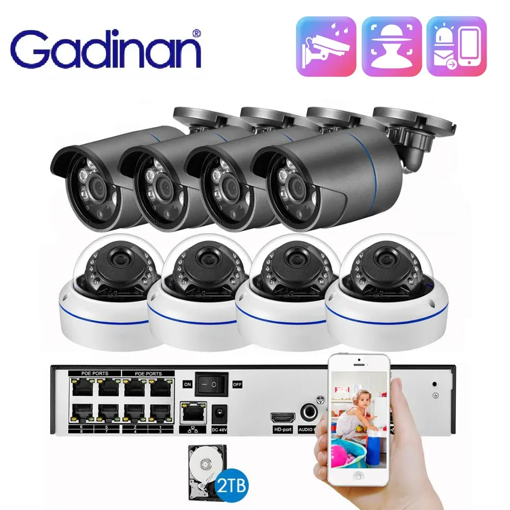 Systeem Gadinan Poe Video Surveillance AI IP Camera 5MP Security Camera Kit CCTV System Face Detectie Outdoor Home Security System