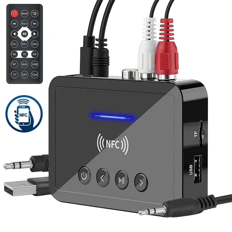 Adapter Odbiorik Bluetooth 5.0 NADAJNIK FM STEREO AUX 3,5 mm Jack RCA Optyczny Bezprzewodowy Adapter Audio Pilot do Zestawu Samochodowego