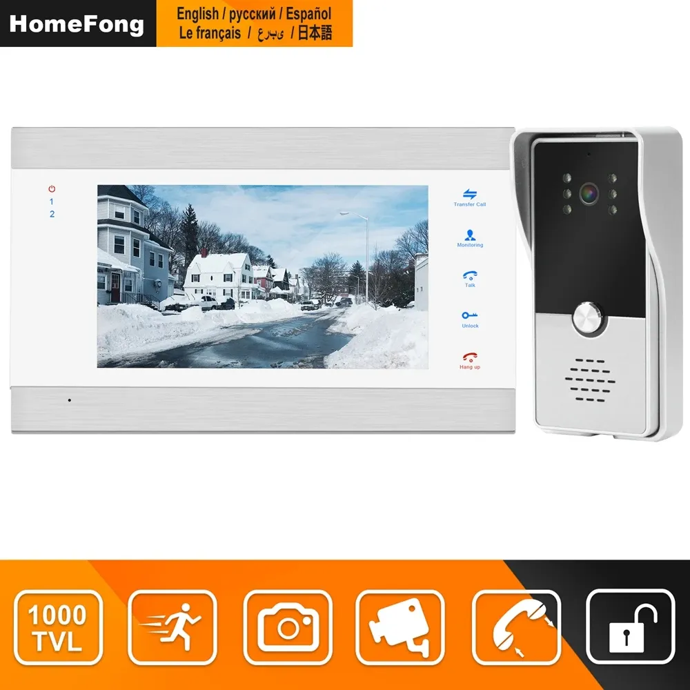 Intercom HomeFong Wired Video Intercom voor Home Street Doorbell Camera met scherm 7 inch monitor Analog, Motion Detect Record, Talk, Unlock