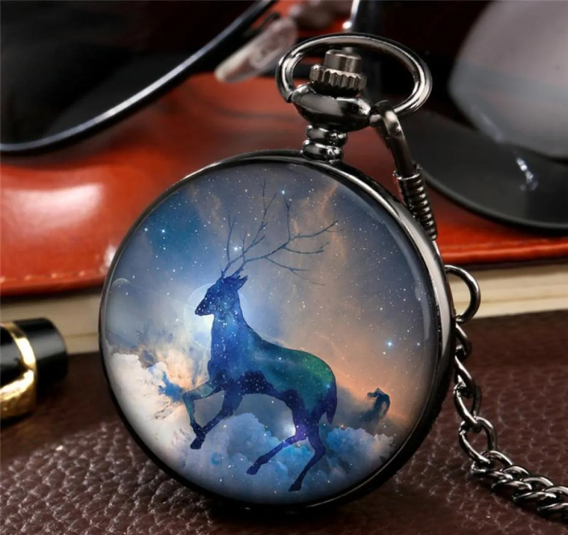 Fashion personnalisée montres personnalisées noir Hunter Smooth Case Snakebullelkalchemy Design Unisexe Quartz Pocket Watch Pendant Chain6231092