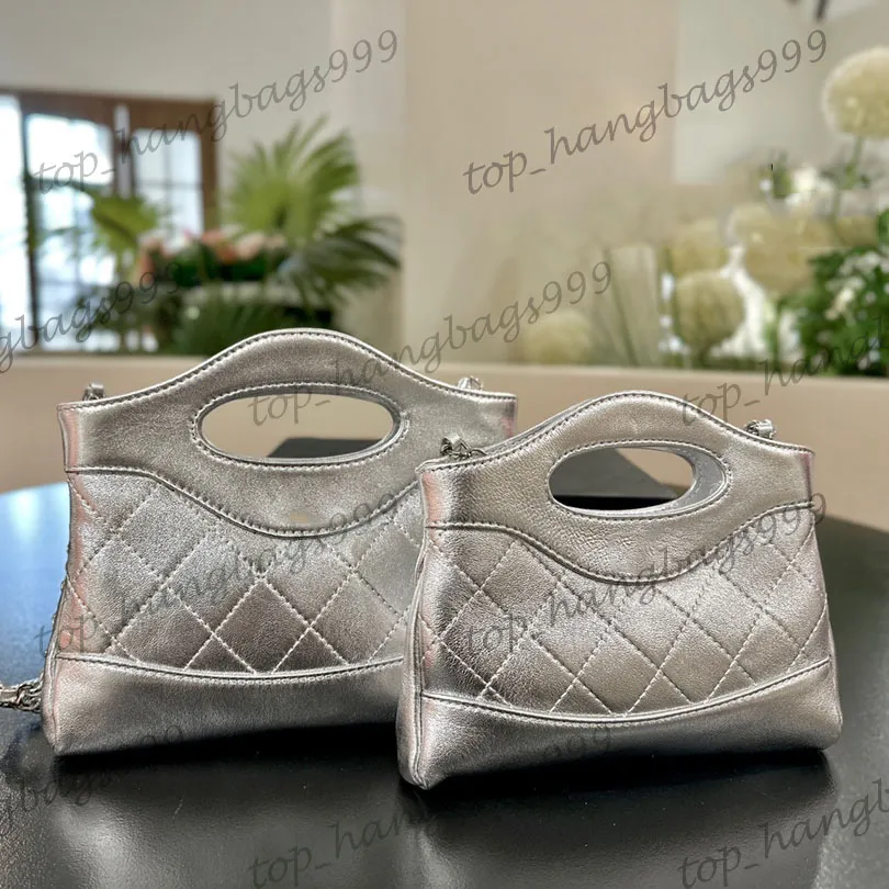 Luxury Designer Shimmer Silver Calfskin Clutch 31 Bags Diamond Lattice Quilted Chain Purse Wedding Evening Party Pouch 20X15CM 24X17CM Mini/Medium Pouch