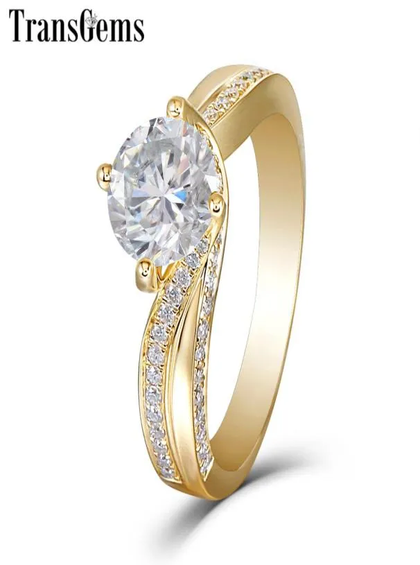 Transgems 14K 585 Centre d'or jaune 15CT 75 mm F Couleur Moisanite Anneau de fiançailles pour les femmes Aneau de mariage en or avec accents y19065195588