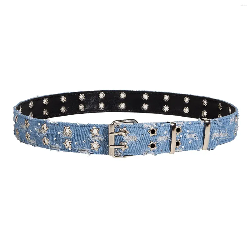 Ceintures doubles œillets ceinture femmes décoratives dames de prongle boucle tendance à deux trous de large pour les chemises jeans robes club de cosplay