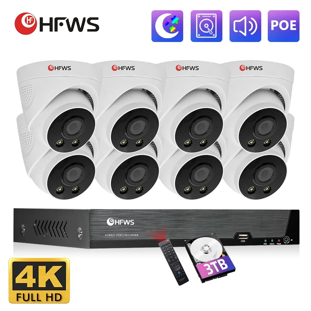 System HFWVISION 4k 8CH Security Camera System 8MP HD Recorder Video Surveillance Set Indoor Nvr Kit Poe Ip Cameras Cctv