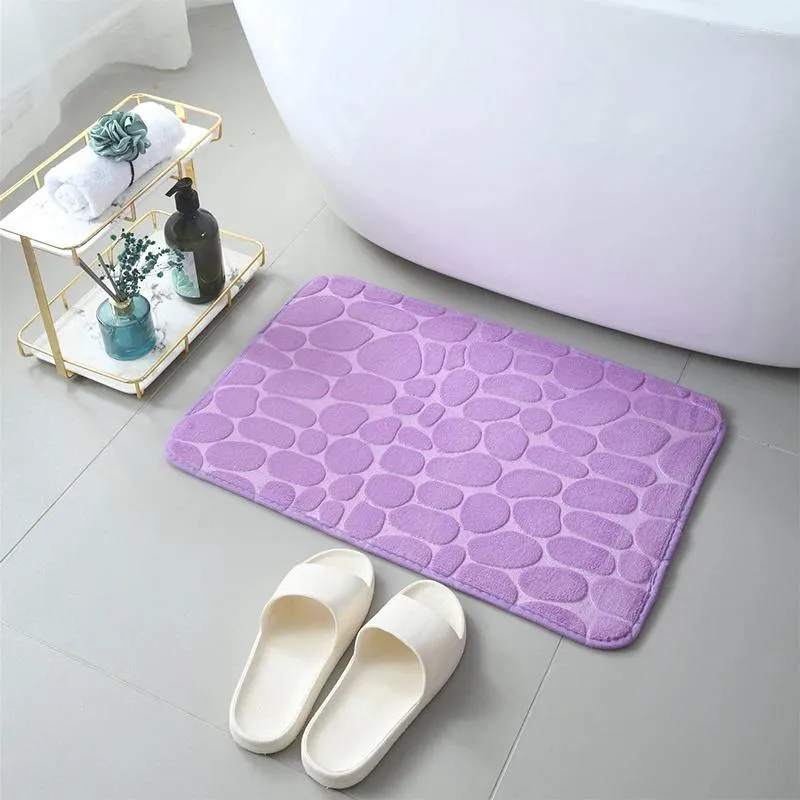 Mattes de bain non glissement 3D Cobblestone Salle de bain en relief Coral Velvet Soft confortable Mat à pailtre absorbat Porte de porte de tapis