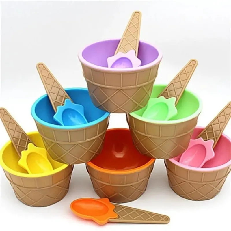 جديد جديد Kids Ice Cream Bowl مجموعة متينة الأطفال هدايا حلوى جميلة وعاء DIY الآيس كريم أدوات Icecream Bowl+Spoonfor أطفال حلوى وعاء