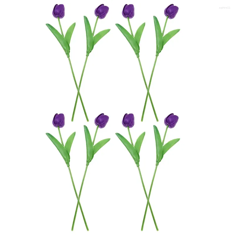装飾的な花8 pcs偽の植物シミュレーションチューリップチューリップ飾りシミュレーション飾るブーケパープルブライド