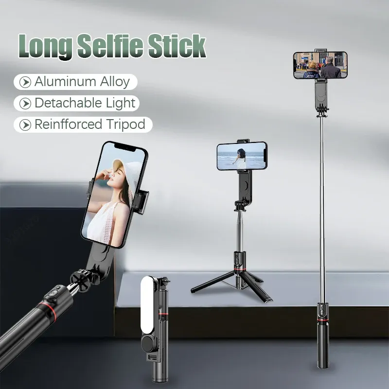 Monopods FGCLSY 2022 Nieuwe Bluetooth Wireless Selfie Stick 360 graden rotatie met afneembaar vullampje Remote Regeling Foto Live Tripod