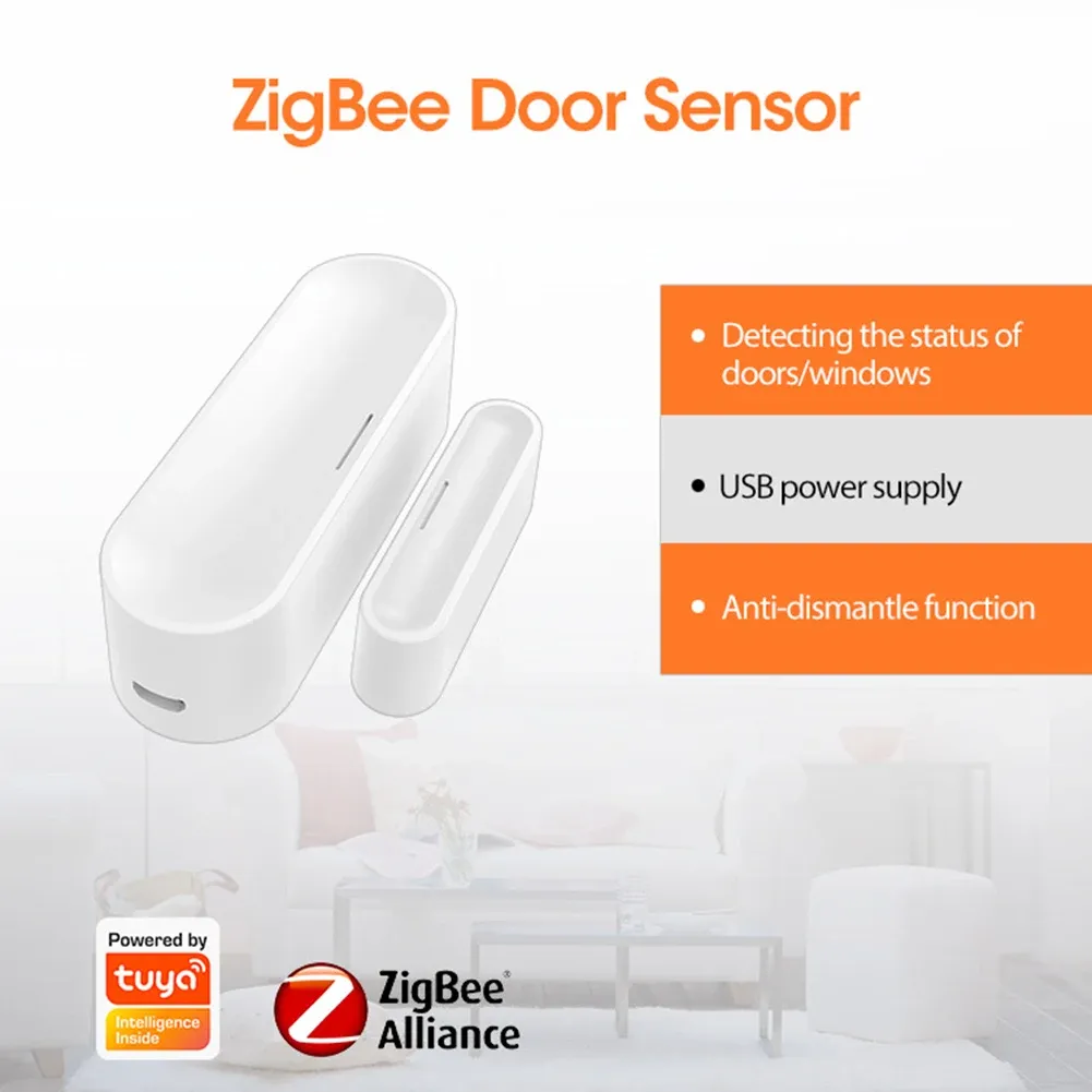 Detector Tuya APP Alarm Detector USB Powered ZigBee Window Door Gate Sensor Security Protection Door Detectors 2.4GHz Wireless for Indoor