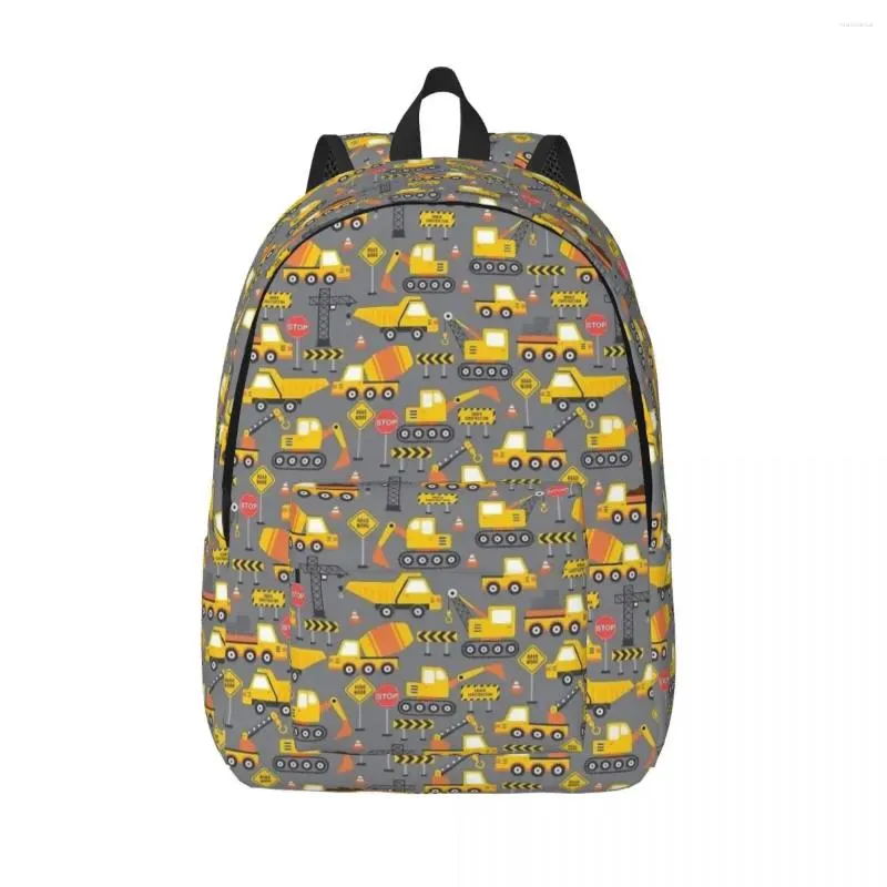 Bolsas escolares Trabalho de estrada em construção Padrão de caminhão cinza Mochila Média Média High College Student Bookbag Daypack Outdoor