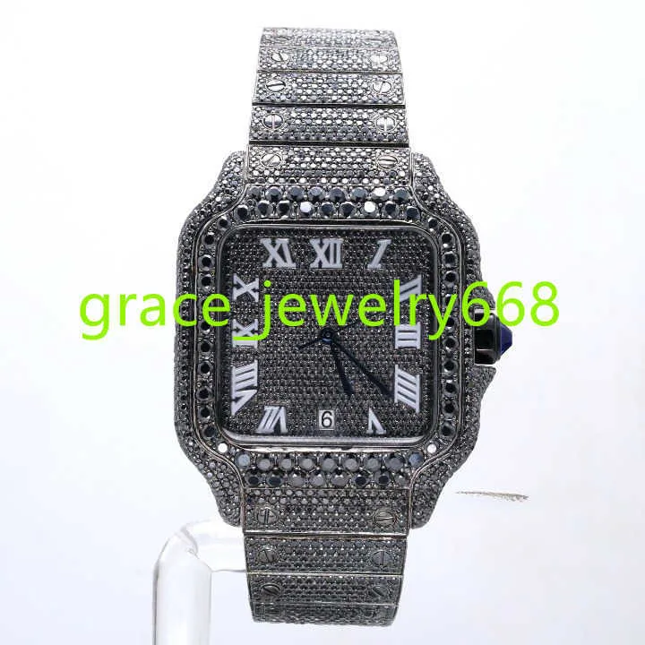 Iced Out Black Moissanite Diamond Watch For Mens Fancy Custom Made Full Diamond Party Wear Watch Surprised Gift Watch For Him