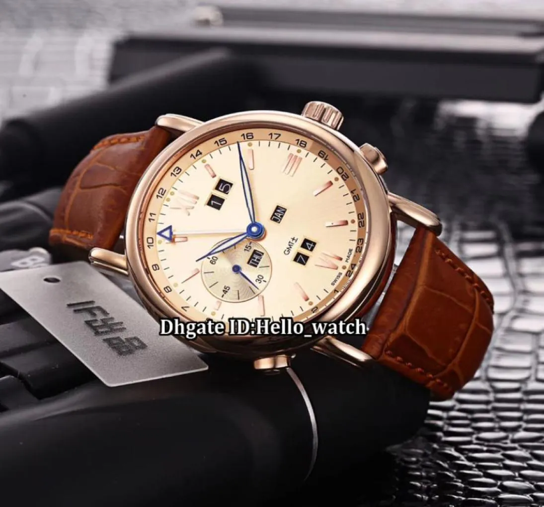 Goedkope nieuwe eeuwigdurende kalenders 3268231 3228 GOUD DIAL Automatische heren Watch Rose Gold Case Leather Riem Hoge kwaliteit herenwork 6353658