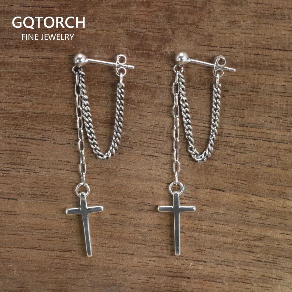 Orecchini Real Sterling Silver S925 Jesus Cross Vintage Orecchini in stile punk catena gioielli religiosi per uomini e donne