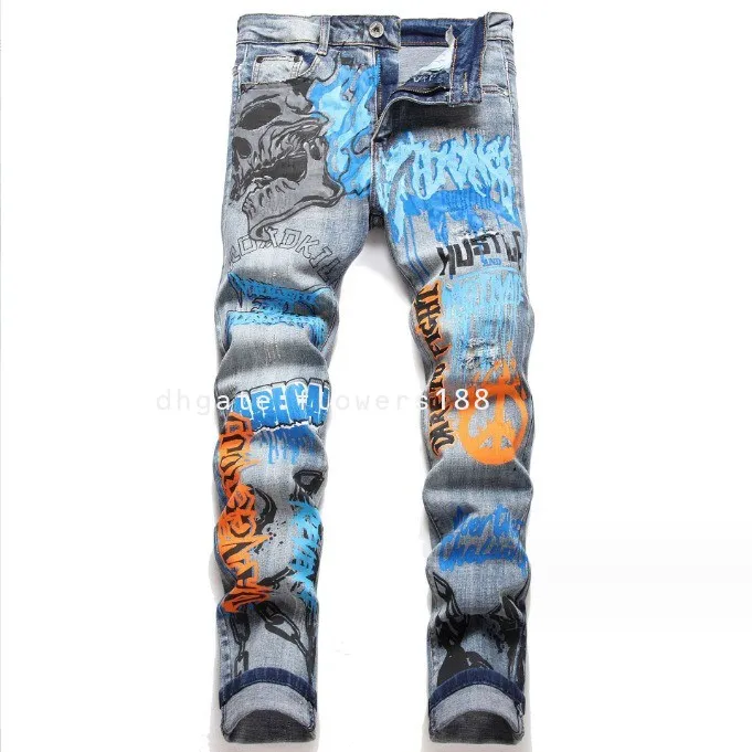 Jeans masculins été 2024 Nouvelle mode Blue Hole Blanc Polied White White Dyed Slim Fit Pantal