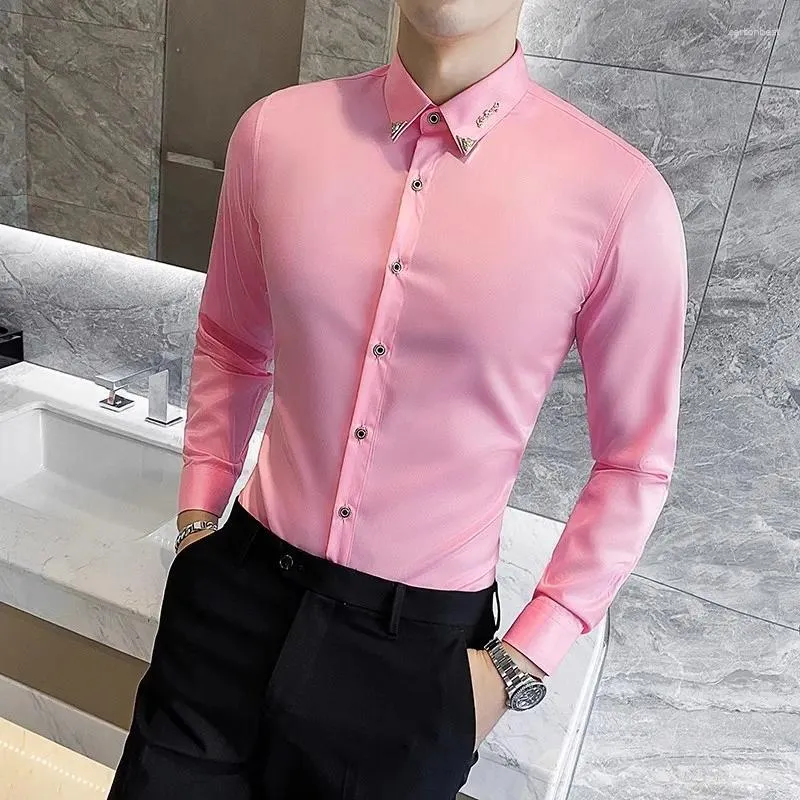 Koszulki męskie Drobne koreańskie szczupłe koszulę z długim rękawem moda swobodna solidna kolor duży rozmiar biznesowy męski praca formalna bluzki