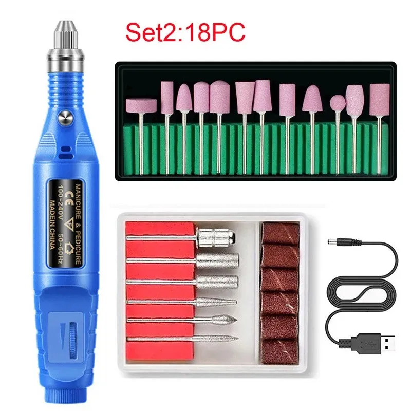 18st Electric Nail Drill Machine Set Sliputrustningsbruk för Manicure Machine Pedicure Stark nagelpoleringsverktyg Nagel