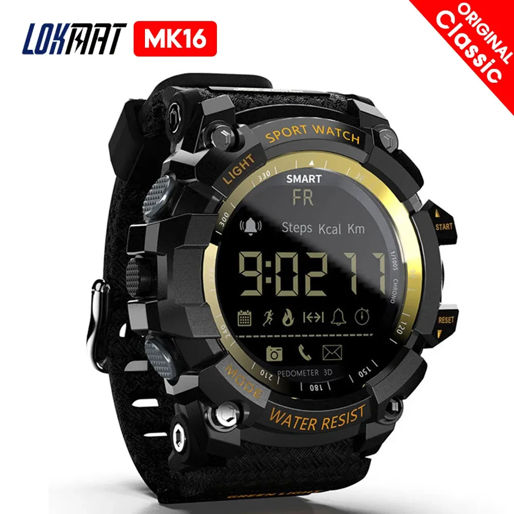 Montres Lokmat MK16 Sport Smart Watch Bluetooth Digital Men Clock Podomètre IP68 Smartwatch Fitness Tracker pour iOS Android iOS